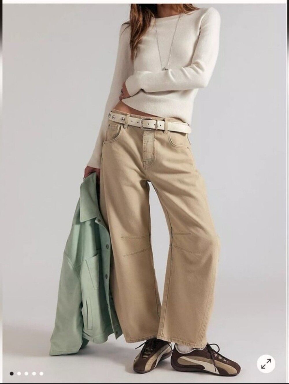 Free People Tan Wide-Leg Cropped Jeans